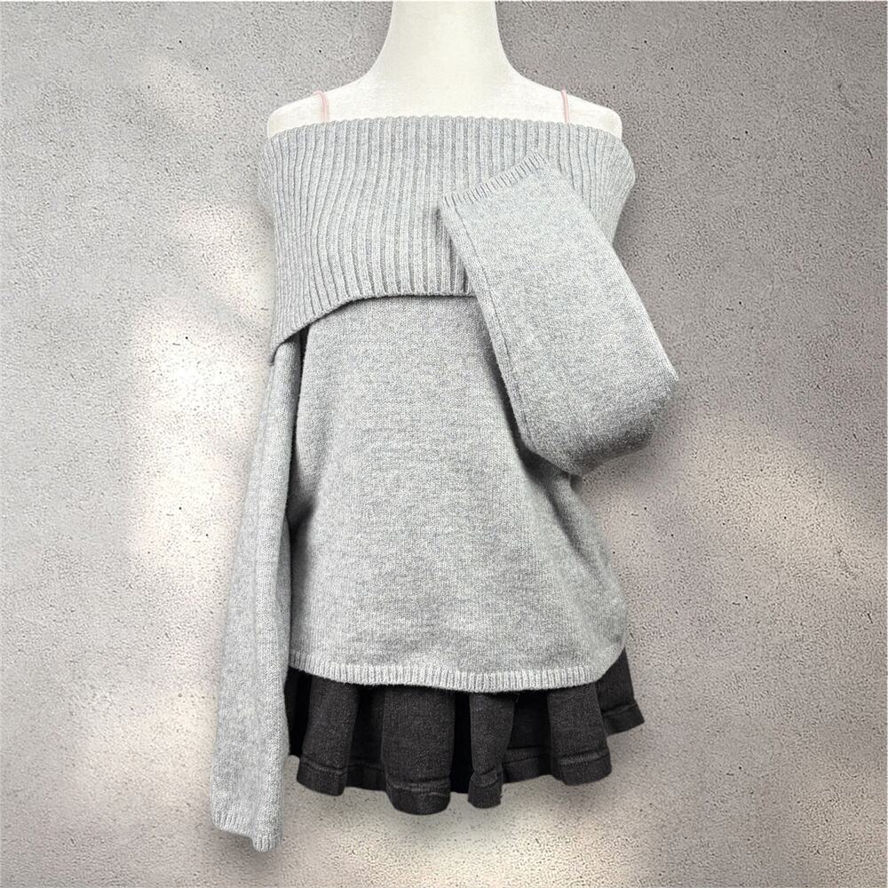 Old Navy SoSoft Off-Shoulder Sweater Women's L Heather Gray Relaxed Cozy Casual
